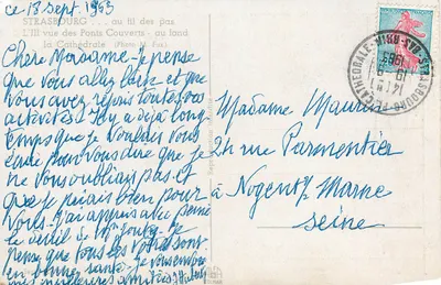 Strasbourg — Widok mostów zamkniętych z katedrą — Foto M. Fux — Rewers