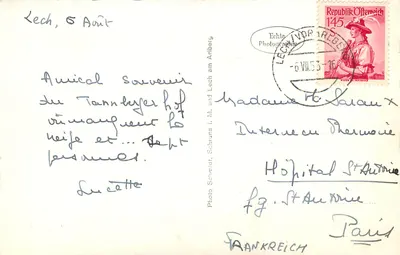 Lech a. Arlberg — vista invernal com igreja — Schmidt — Verso