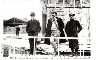 REPRODUÇÃO Paris le 12 Mai 1902 Severo et Sache antes do depart Dirigíveis - Zeppelin - balão - Avenue de la Maine Bilhete postal antigo