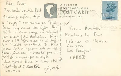 Os Broads de Norfolk — cartão postal ilustrado com mapa e fotos — editor J. SALMON LTD. — Verso