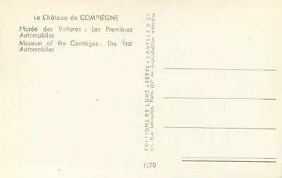 Muzeum Samochodów: Pierwsze Samochody — Zamek w Compiègne — Wydawnictwo Estel — Rewers