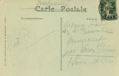 Kathedrale von Reims — Der Lächelnde Engel, auch als Lächelnder Engel von Reims bekannt, aktueller Zustand nach dem Bombenangriff — Visé Paris N° 55 — Rückseite