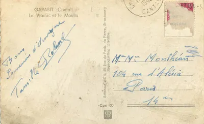 Garabit (Cantal) — Widok mostu i młyna — Wydawnictwo Roger, Can 130 — Rewers
