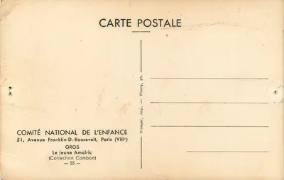 Portrait d'un jeune garçon — œuvre de Gros — éditeur Drager, imp. Floury, Paris — Verso