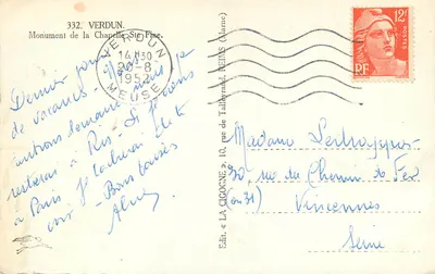 Monumento da Chapelle-Ste-Fine — Verdun — Edição « LA CIGOGNE » — Verso