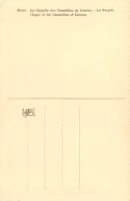 A Capela das Carmelitas de Lisieux — Fachada — série 39 bis, editor DEFRA — Verso