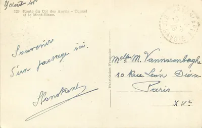 Rota do Col des Aravis — Túnel e o Mont-Blanc — Fabrication Française n°129 — Verso