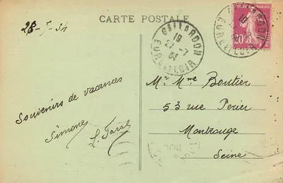 Zamek w ESCLIMONT (E.-et-L.) — widok zamku z okrągłą wieżą i basenem — G. Loucquet, Wyd. Drancy — Rewers