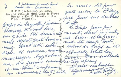Estátua de Nossa Senhora da França — Le Puy — editada por Nany — Verso