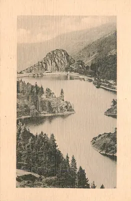 O dique de La Rochetaillée — vista do lago e das montanhas — editor Lévy e Neurdein, n°2