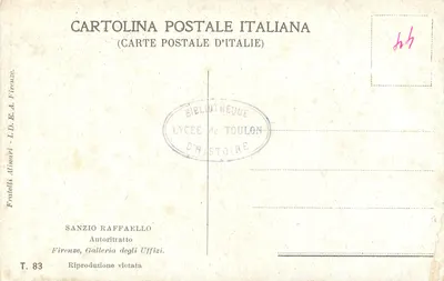 Portret Sanzio Raffaello — reprodukcja — Fratelli Alinari, T. 83 — Rewers