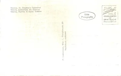 Viena I. — Catedral de São Estêvão — P. Ledermann, Viena I., Mercado de Carne 20 — Verso