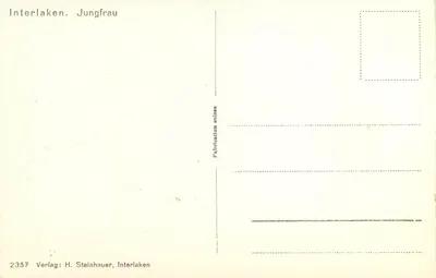 Interlaken — Jungfrau — wydawca H. Steinhauer, Interlaken, n° 2357 — Rewers