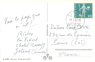 Gstaad. Subida para Eggliv contra Rüthhorn — Photoglob Wehrli AG, Zürich, n° m 11340 — Verso