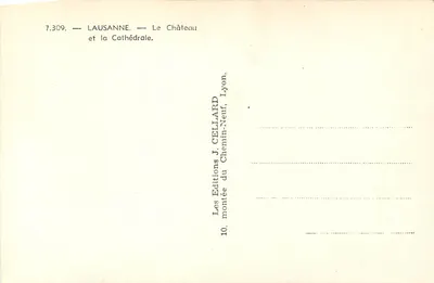 Lausanne — Zamek i katedra — Wydawnictwo J. Celliard, Lyon — Rewers