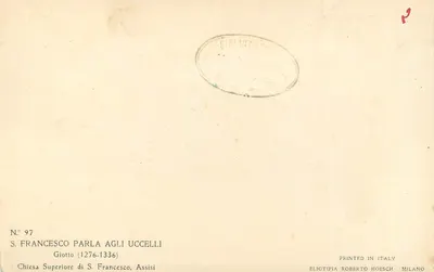 S. Francesco parla agli uccelli — Giotto (1276-1336) — Eliotipia Roberto Hoesch, Milano — Verso