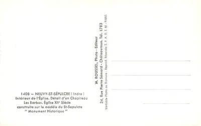 Neuwy-St-Sépulcre — Detalhe de um capitel com barbados — M. Roussel, Photo-Châteauroux — Verso