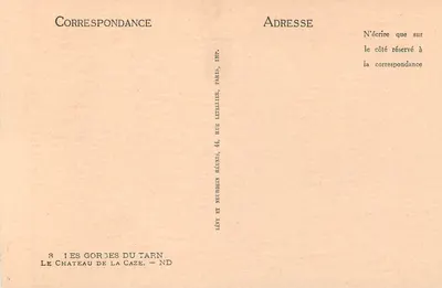 Zamek La Caze — Przełęcz Tarnu — Imp. Lévy et Neurdein Réunis, Paris — Rewers