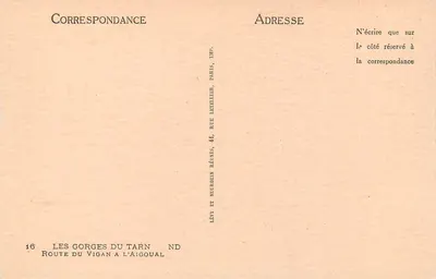 As Gorges do Tarn — Estrada de Vigan a L'Aigoual — Imp. Lévy, 44 rue Neurouen, Paris — Verso