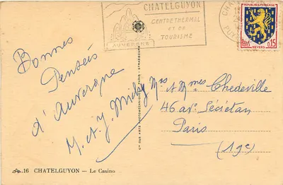 Châtelguyon — Kasyno — C° des Arts Photomécaniques — Rewers