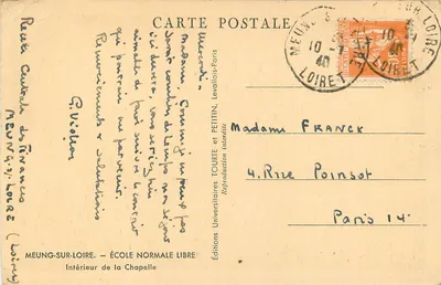 Interior da Capela — Meung-sur-Loire — Edições Universitárias Tourte e Petit — Verso