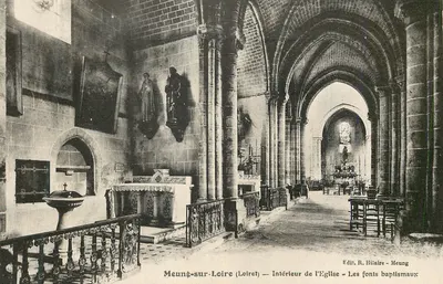 Meung-sur-Loire (Loiret) — Interior da Igreja — Os fontes batismal — Edit. R. Hilaire - Meung