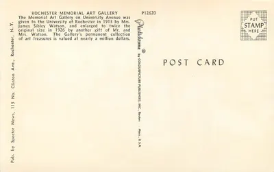 Rochester Memorial Art Gallery — Rochester, N.Y. — Pub. by Colourpicture Publishers, Inc. — Verso
