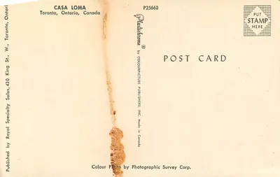 Casa Loma — Toronto, Ontario, Kanada — wydawca: Colour Picture Publishers, Inc. — Rewers