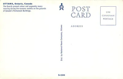 Ottawa, Ontario, Canadá — Os Guardas apresentam suas cores e sua pageantry — National News Company, S-1544 — Verso