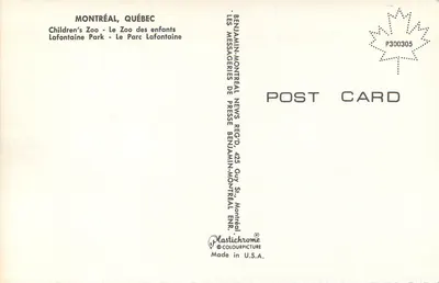 Zoo Dzieci - Montreal — przedstawienie pingwinów — wydawca Benjamin-Montreal — Rewers