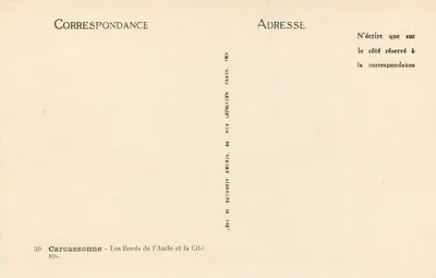 Carcassonne — As Margens do Aude e a Cidade — Editor Rub Le Tellier, Paris, n° 30 — Verso