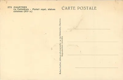 Chartres — Portal królewski, statuie i kolumny (XII w.) — wydawca Laillet, nr 273 — Rewers