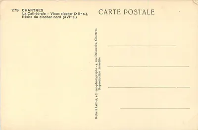 Chartres — Katedra, stary dzwonnik (XII w.), szpil dzwonnika północnego (XVI w.) — Robert Laillet, n° 279 — Rewers