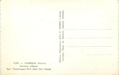 Charroux (Vienne) — Antiga Abadia — Torre Charlemagne — Éditions Gilbert — Verso