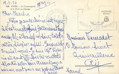 Paryż — La Conciergerie i Most do Zamiany — Chantal — Rewers