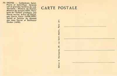Troyes — Katedra św. Piotra i Pawła — Duża nawę i duże okna południowe — Wydawnictwo E. Harmignies — Rewers