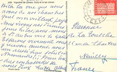Vinhedo de Lavaux, Cully e o lago Léman — Edição Perrochet, n° 5329 — Verso