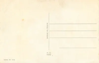 Zimowy krajobraz z kościołem — most i poinsettie — rysunek G. D. Akoff — Rewers