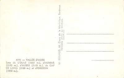Vale de Aure — Lembrete da Vale de Aure — M. Berjaud, Bordeaux — Verso