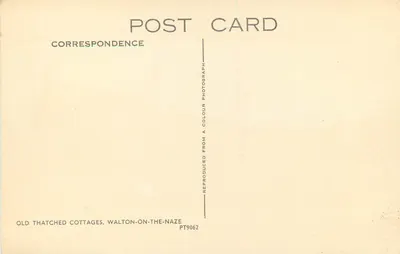 Old Thatched Cottages — Walton-on-the-Naze — Correspondence PT9062 — Verso