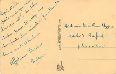 Bukiet tulipanów — wydawca R. Hamel, Paryż — Rewers