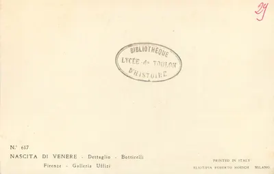Nascita di Venere — szczegół — Eliotipia Roberto Hoesch, Mediolan — Rewers