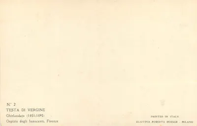 Kopf der Jungfrau — Ghirlandajo (1451-1495) — Ospizio degli Innocenti, Florenz — Edition Hoesch, Mailand — Rückseite