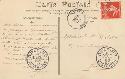 Cité de CARCASSONNE — Vue sur la Tour de la Vade ou de Papegay — éditeur inconnu, n° 71 — Verso