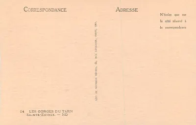 Sainte-Enimie — Gory Tarn — Wydawca Lévy et Veurdein Réunis, Paryż — Rewers