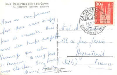 Kandersteg contra a Gemmi — Kl. Rinderhorn - Gellihorn - Steghorn — Photo-Verlag Gyger, Adelboden — Verso