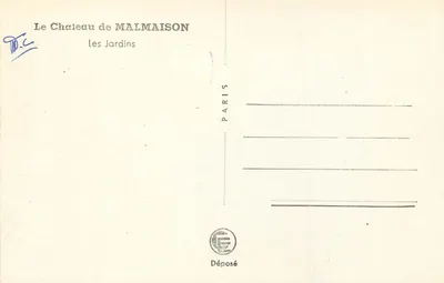 Jardins de Malmaison — estátuas e obeliscos — editor Paris — Verso