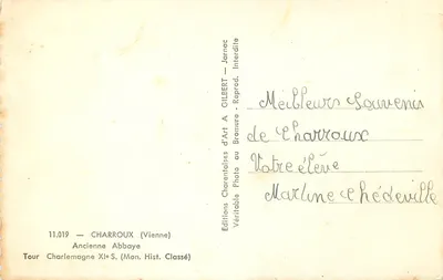 Charroux — Antiga Abadia — Torre Charlemagne — Edições A. Gilbert — Verso