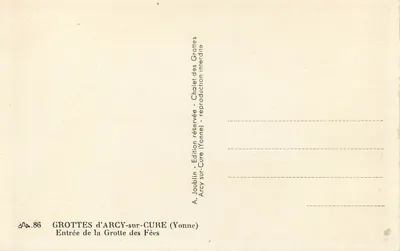 Entrada da Gruta das Fadas — Arcy-sur-Cure (Yonne) — A. Joublin - Edição Arcy-sur-Cure — Verso