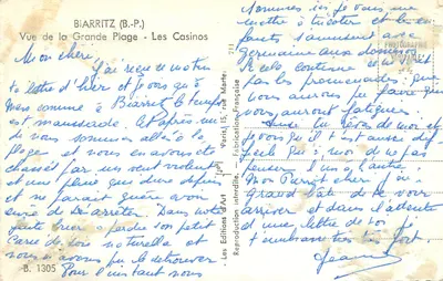 Biarritz (B.P.) — Vista da Grande Plage - Os Casinos — As Edições Francesas — Verso